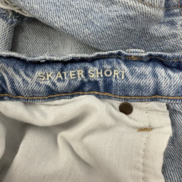 American Eagle Denim Skater Shorts 8 Blue Baggy High Rise Soft Grunge Distressed - Picture 10 of 11